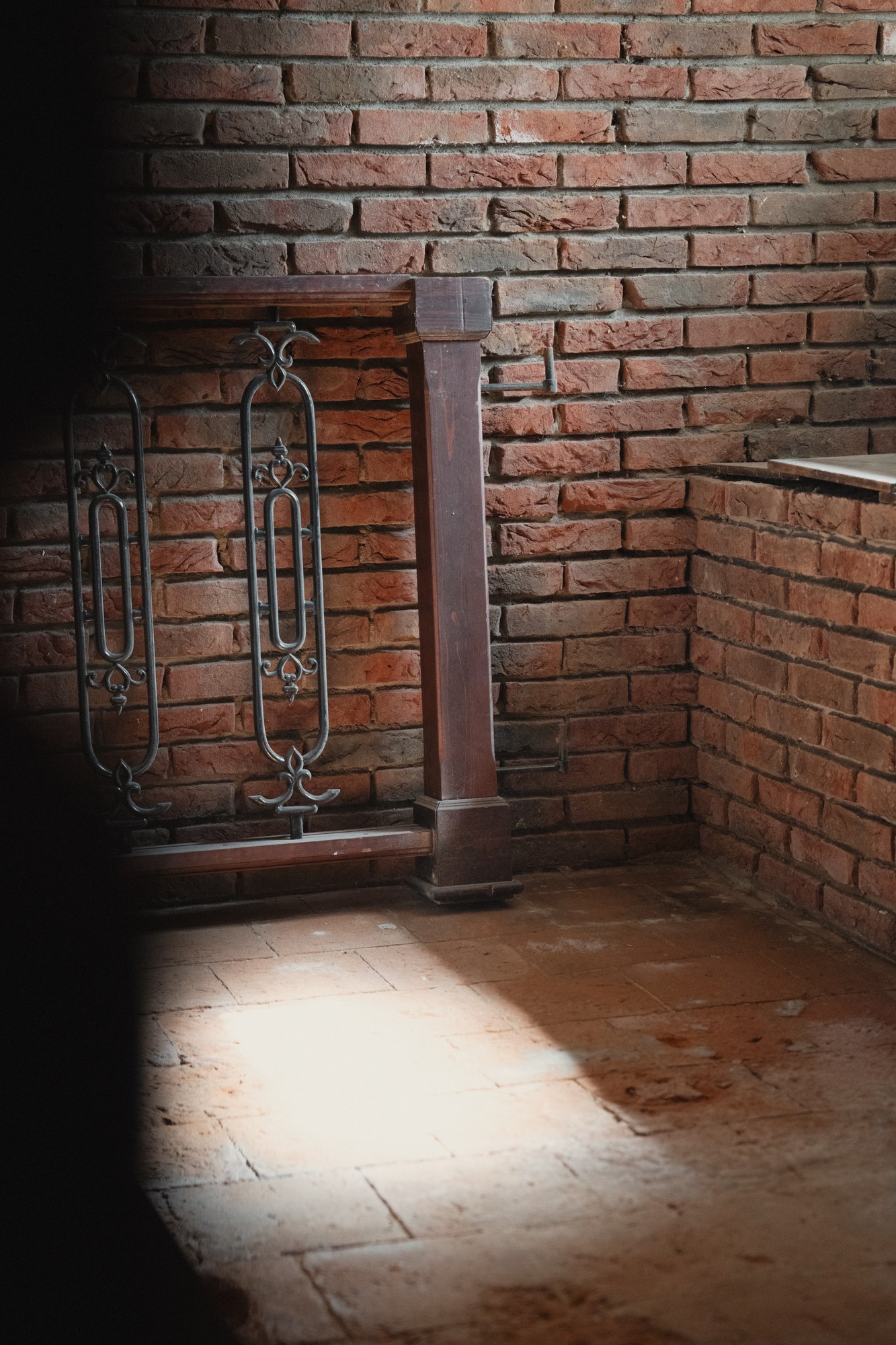 A wrought-iron gate in the light of the cellar